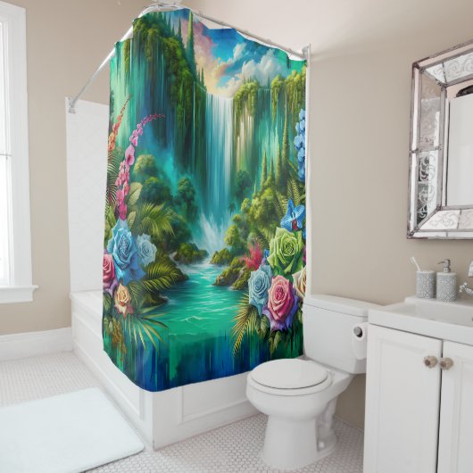 "Wasserfall im mystischen Garten" Duschvorhang (Beispiel)