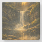 Wasserfall im Wald, malerisch, Kalkstein Untersetz Steinuntersetzer (Vorderseite)
