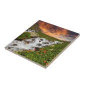 Wasserfall in den Bergen mit Blumen Fliese (Seite)