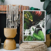 Wasserfall in dichten Wäldern im Stil geometrische Leinwanddruck