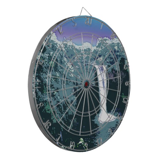 Wasserfall in digitaler Kunst Dartscheibe (Vorderseite Links)