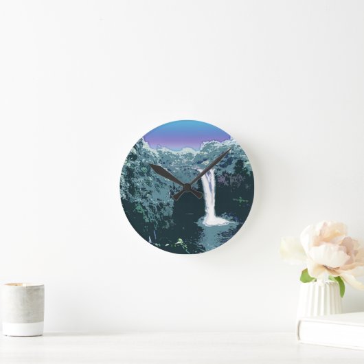 Wasserfall in digitaler Kunst Runde Wanduhr (Zuhause)