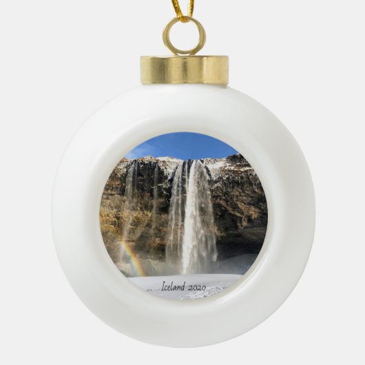 Wasserfall in Island - Keramik Keramik Kugel-Ornament (Vorderseite)