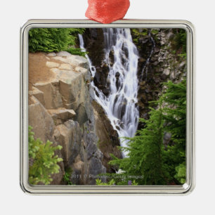 Wasserfall in Nationalpark des Mount Rainier Silbernes Ornament