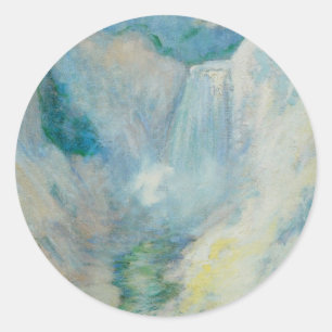 Wasserfall in Yellowstone von Twachtman, Vintage A Runder Aufkleber