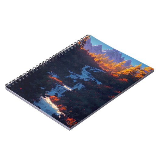 Wasserfall inmitten des bezaubernden Pinienwaldes Notizblock (Linke Seite)