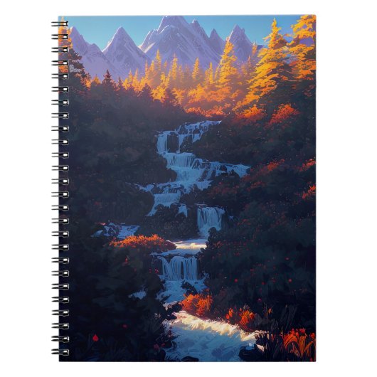 Wasserfall inmitten des bezaubernden Pinienwaldes Notizblock (Vorderseite)