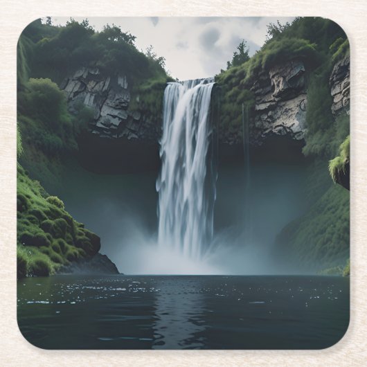 Wasserfall inmitten üppiger Vegetation Rechteckiger Pappuntersetzer (Vorderseite)
