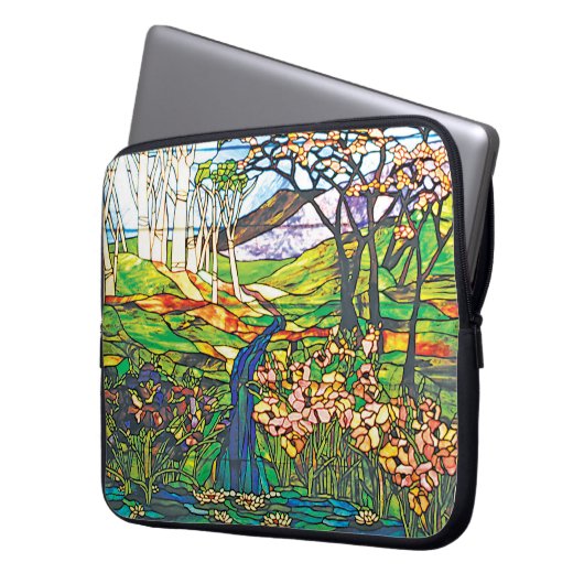 Wasserfall Iris Birch Tiffany Glasfenster Laptopschutzhülle (Vorderseite Links)