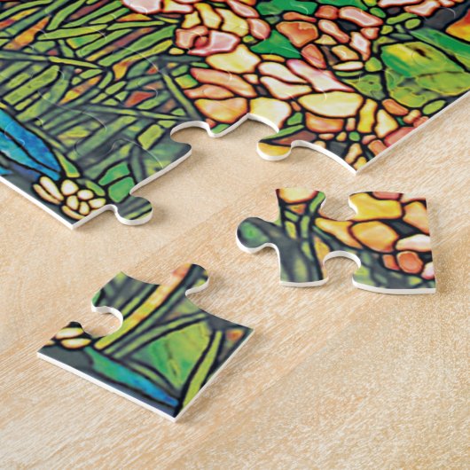 Wasserfall-Iris-Birke Tiffany beflecktes Glas Puzzle (Seite)
