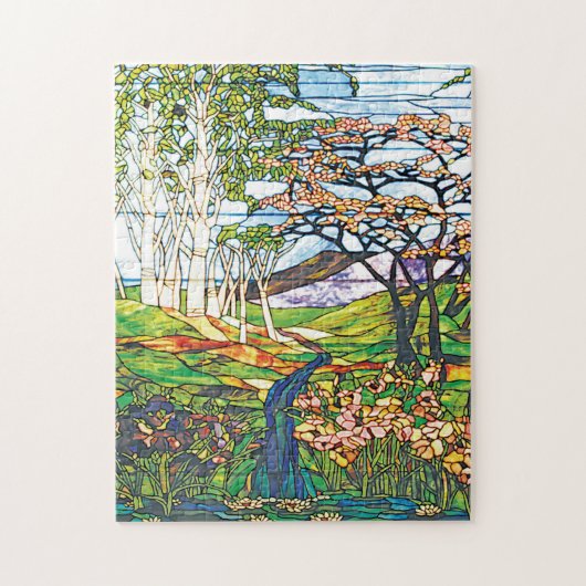 Wasserfall Iris Birke Tiffany Buntglas Vintage Puzzle (Vertikal)