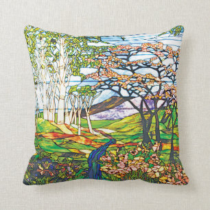 Wasserfall-Iris-Birke-Tiffany-Buntglasfenster Kissen