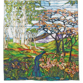 Wasserfall-Iris-Birken-Tiffany-Buntglas-Fenster Duschvorhang (Vorderseite)
