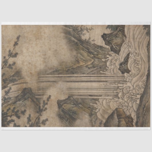 Wasserfall (japanische Landschaftskunst) (Kano Mot Seidenpapier (Vorderseite)