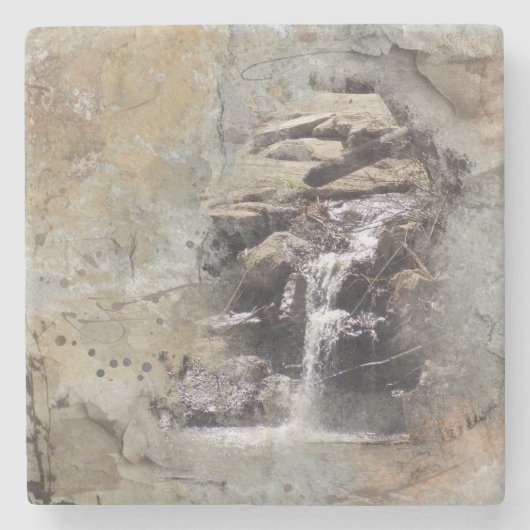 Wasserfall-Kunstwerk aus Felsgestein Steinuntersetzer (Vorderseite)