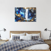 Wasserfall Landschaft Blau & Weiß Premium Malerei Leinwanddruck (Insitu (Schlafzimmer))