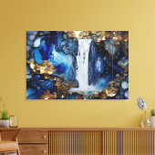 Wasserfall Landschaft Blau & Weiß Premium Malerei Leinwanddruck (Insitu (Wohnzimmer))