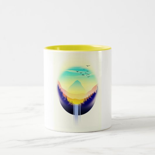 Wasserfall Landschaft Zweifarbige Tasse (Mittel)