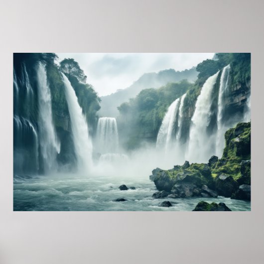 Wasserfall Majestic Schöne Landschaft Poster (Vorne)
