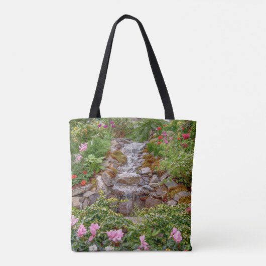 Wasserfall mit Frühlingsblumen Tasche (Rückseite)