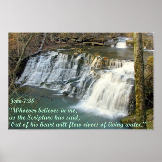 Wasserfall mit John 7:38 Poster (Vorne)