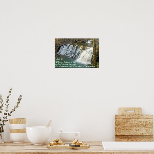 Wasserfall mit John 7:38 Poster (Küche)