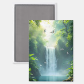 Wasserfall mit Vögeln, die darüber fliegen Magnet (Vorderseite/Rückseite)