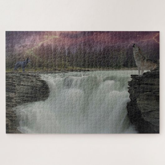 Wasserfall mit Wölfen Puzzle (Horizontal)