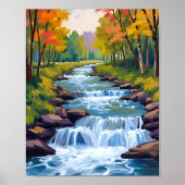 Wasserfall Natur Landschaft Gemälde Poster (Vorne)