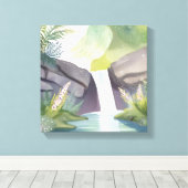 Wasserfall | Natur Wasserfarbenlandschaft Leinwanddruck (Insitu (Holzboden))