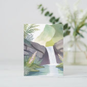 Wasserfall | Natur Wasserfarbenlandschaft Postkarte (Stehend Vorderseite)