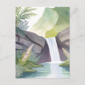 Wasserfall | Natur Wasserfarbenlandschaft Postkarte (Vorderseite)