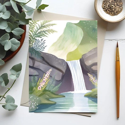 Wasserfall | Natur Wasserfarbenlandschaft Postkarte