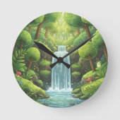 Wasserfall-Naturwall-Uhr - Neues grünes Design Runde Wanduhr (Vorderseite)