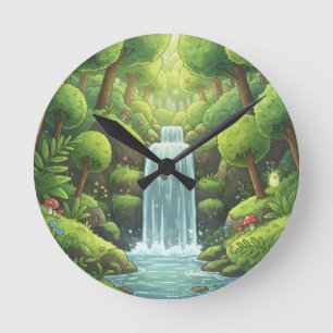Wasserfall-Naturwall-Uhr - Neues grünes Design Runde Wanduhr
