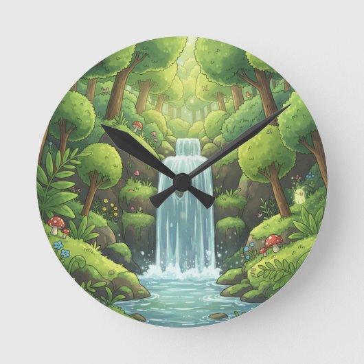 Wasserfall-Naturwall-Uhr - Neues grünes Design Runde Wanduhr (Vorderseite)