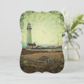 Wasserfall-Ölmalerei Vintager Leuchtturm Einladung (Stehend Vorderseite)