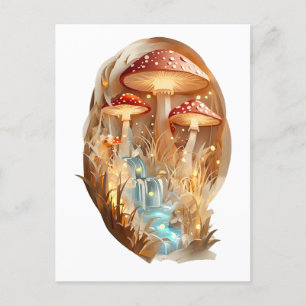 Wasserfall Papercut and Mushrooms Postweg Postkarte