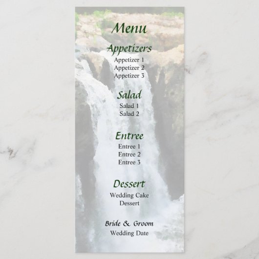 Wasserfall Paterson NJ Wedding Menu Menükarte (Vorderseite)