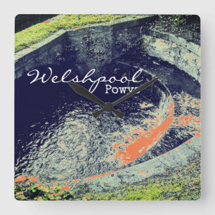 Wasserfall & Pool in Welshpool, Powys Quadratische Wanduhr