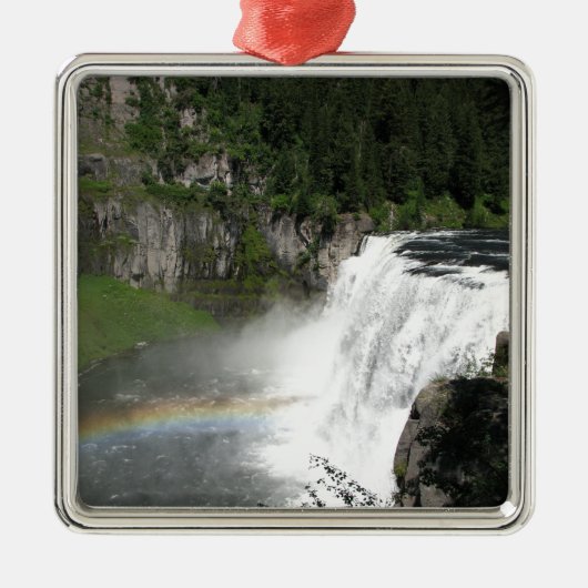 Wasserfall-Regenbogen Silbernes Ornament (Vorne)