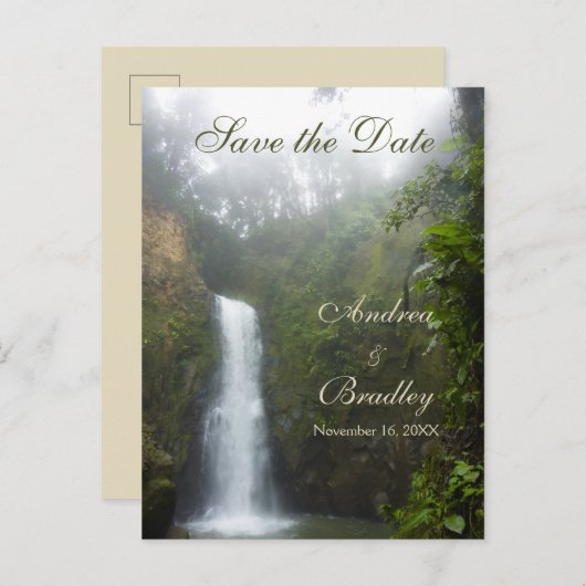 Wasserfall Save the Date Postkarte (Vorne/Hinten)
