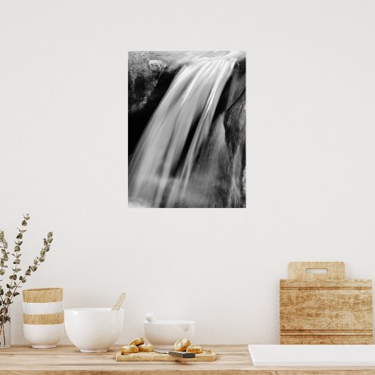 Wasserfall, schwarz und weiß poster (Küche)