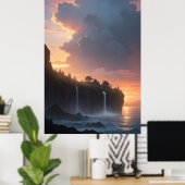 Wasserfall Sonnenuntergang Poster (Heimbüro)