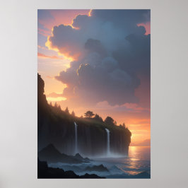 Wasserfall Sonnenuntergang Poster