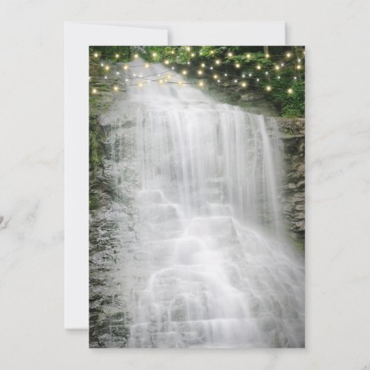 Wasserfall-Strandlicht Rustikale Waldhochzeit Save The Date (Rückseite)