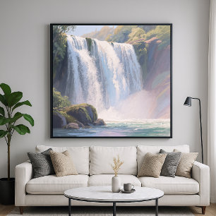 Wasserfall-Teich - Digitale Pastellmalerei Poster