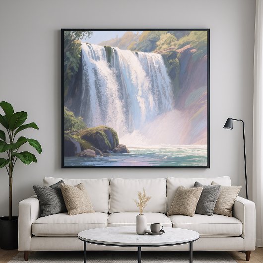 Wasserfall-Teich - Digitale Pastellmalerei Poster