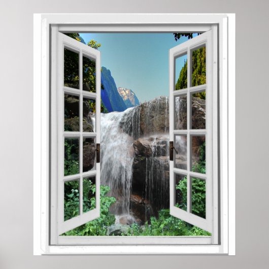 Wasserfall-Trompe l'oeil-Effekt-Imitat Fenster Ans Poster (Vorne)