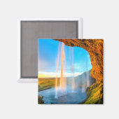 Wasserfall über Felsen Naturfotografie Friedlich Magnet (Vorderseite/Rückseite)